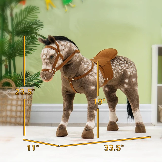 Alt view image 7 of 7 - Qaba Ride on Horse with Neighing Sound Saddle for Kids 3-8 Years Brown | Riding Horse, Ride on Animal, for Boys Girls
