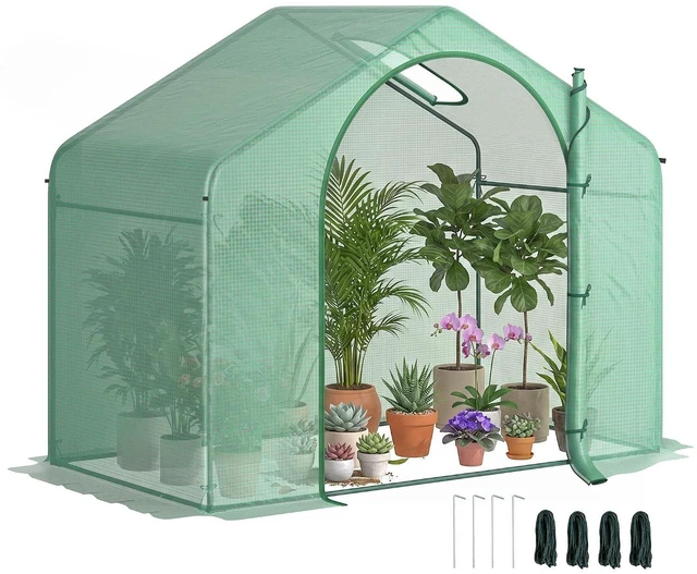 Main image of 6' x 3' x 5' Portable Walk-in Greenhouse with PE Cover Green | Steel Frame Garden Hot House, Zipper Door, Top Vent, for Flowers, Vegetables, Saplings, Tropical Plants