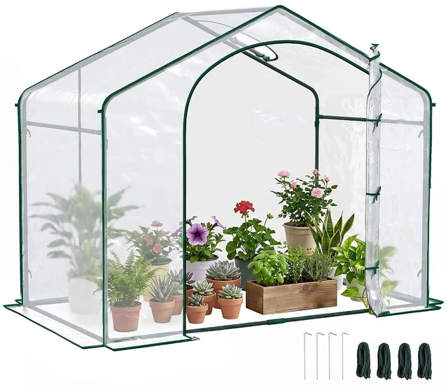 Main image of 6' x 3' x 5' Portable Walk-in Greenhouse with Plastic Cover Clear | Steel Frame Garden Hot House, Zipper Door, Top Vent, for Flowers, Vegetables, Saplings, Tropical Plants