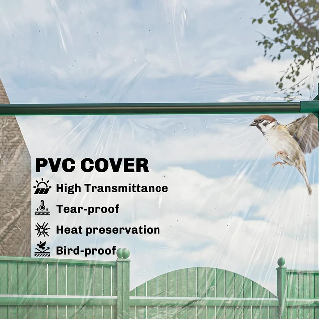 Alt view image 3 of 7 - 6' x 3' x 5' Portable Walk-in Greenhouse with Plastic Cover Clear | Steel Frame Garden Hot House, Zipper Door, Top Vent, for Flowers, Vegetables, Saplings, Tropical Plants