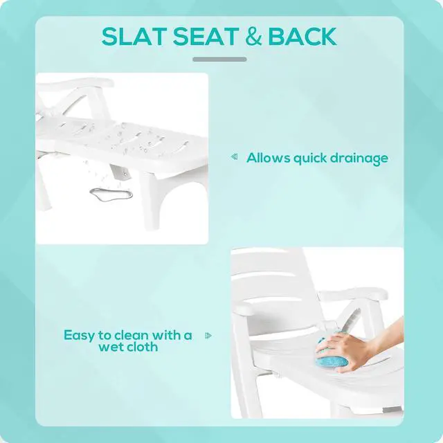 Alt view image 7 of 7 - Outdoor Chaise Lounge 5-Level Adjustable Backrest Wheels White | Lounge Chair, Folding Tanning Chair, for Pool, Beach, Patio, Garden