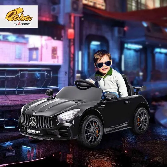 Alt view image 2 of 7 - Qaba Mercedes-Benz AMG GTR Licensed 12V Kids Ride on Car Soft Start Black | Battery Powered Electric Car, for Toddlers, Remote Control, Transport Wheels, Lights, Music, Horn, for 3-6 Years