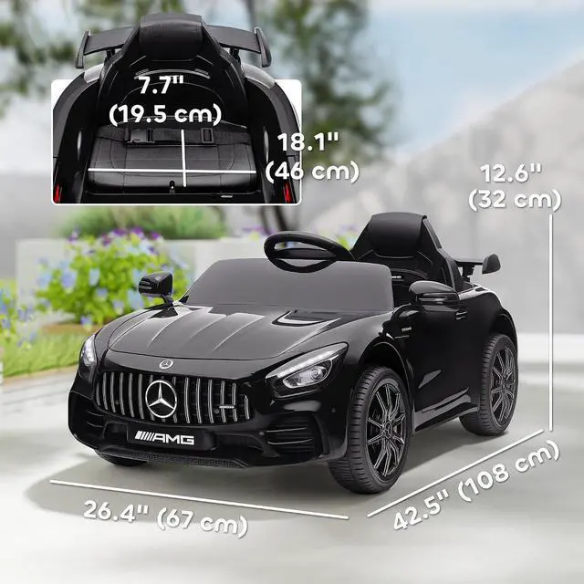 Alt view image 7 of 7 - Qaba Mercedes-Benz AMG GTR Licensed 12V Kids Ride on Car Soft Start Black | Battery Powered Electric Car, for Toddlers, Remote Control, Transport Wheels, Lights, Music, Horn, for 3-6 Years