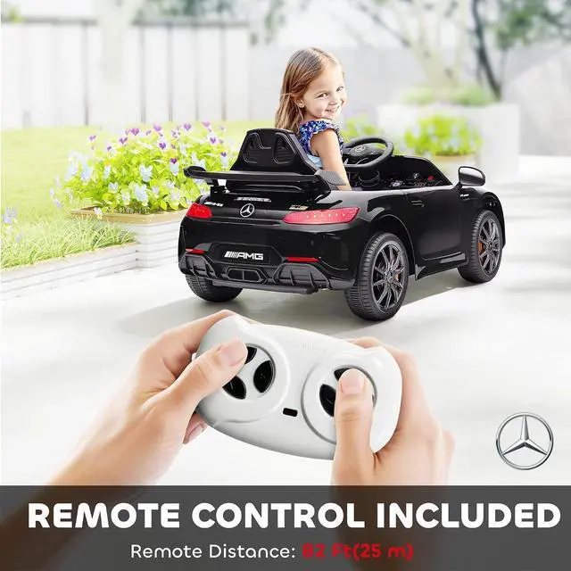 Alt view image 6 of 7 - Qaba Mercedes-Benz AMG GTR Licensed 12V Kids Ride on Car Soft Start Black | Battery Powered Electric Car, for Toddlers, Remote Control, Transport Wheels, Lights, Music, Horn, for 3-6 Years