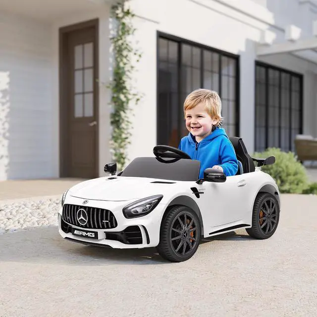 Alt view image 2 of 7 - Qaba Mercedes-Benz AMG GTR Licensed 12V Kids Ride on Car Soft Start White | Battery Powered Electric Car, for Toddlers, Remote Control, Transport Wheels, Soft Start, Lights, Music, Horn