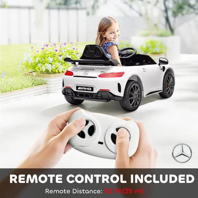 Alt view image 6 of 7 - Qaba Mercedes-Benz AMG GTR Licensed 12V Kids Ride on Car Soft Start White | Battery Powered Electric Car, for Toddlers, Remote Control, Transport Wheels, Soft Start, Lights, Music, Horn