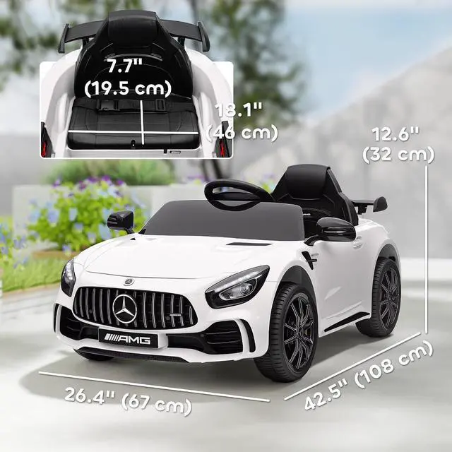 Alt view image 7 of 7 - Qaba Mercedes-Benz AMG GTR Licensed 12V Kids Ride on Car Soft Start White | Battery Powered Electric Car, for Toddlers, Remote Control, Transport Wheels, Soft Start, Lights, Music, Horn