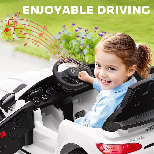Alt view image 5 of 7 - Qaba Mercedes-Benz AMG GTR Licensed 12V Kids Ride on Car Soft Start White | Battery Powered Electric Car, for Toddlers, Remote Control, Transport Wheels, Soft Start, Lights, Music, Horn