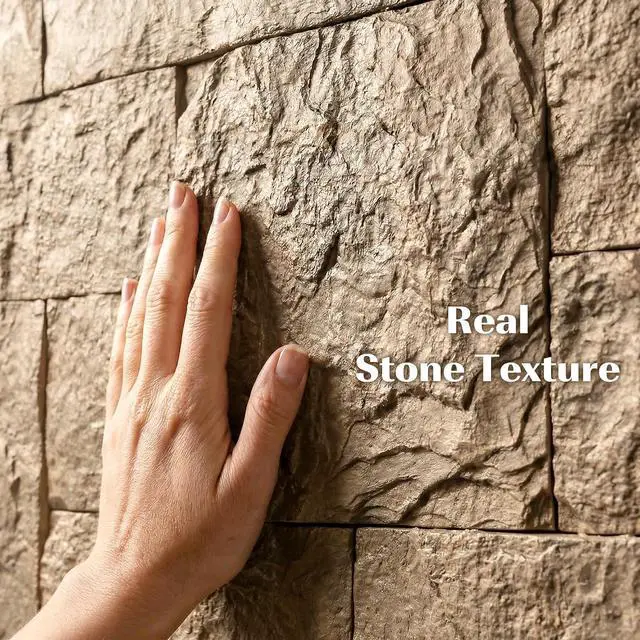 Alt view image 3 of 7 - 3D Faux Stone Wall Panels Water-Resistant 4' x 2' Beige | 8-Pack, Lightweight Polyurethane Panels, for Interior and Exterior Accent Walls, Cover 61.8 Sq.Ft., 0.6" Thick