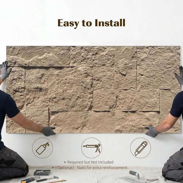 Alt view image 5 of 7 - 3D Faux Stone Wall Panels Water-Resistant 4' x 2' Beige | 8-Pack, Lightweight Polyurethane Panels, for Interior and Exterior Accent Walls, Cover 61.8 Sq.Ft., 0.6" Thick