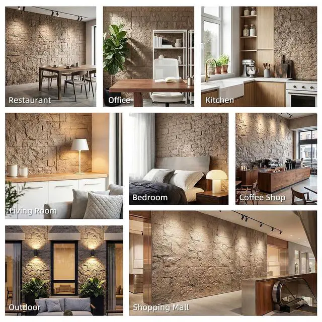 Alt view image 6 of 7 - 3D Faux Stone Wall Panels Water-Resistant 4' x 2' Beige | 8-Pack, Lightweight Polyurethane Panels, for Interior and Exterior Accent Walls, Cover 61.8 Sq.Ft., 0.6" Thick