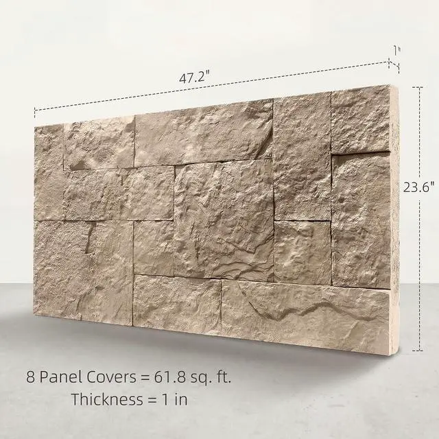 Alt view image 7 of 7 - 3D Faux Stone Wall Panels Water-Resistant 4' x 2' Beige | 8-Pack, Lightweight Polyurethane Panels, for Interior and Exterior Accent Walls, Cover 61.8 Sq.Ft., 0.6" Thick