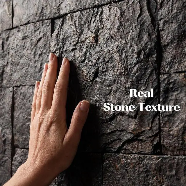 Alt view image 3 of 7 - 8-Pack 3D Faux Stone Wall Panels Water-Resistant 4' x 2' Black | Lightweight Polyurethane Panels, for Interior and Exterior Accent Walls, Cover 61.8 Sq.Ft., 1" Thick