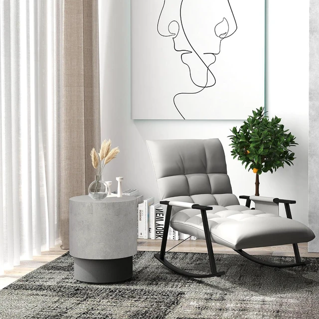 Alt view image 2 of 7 - Concrete Finish End Table Round Outdoor Side Table Gray | 4 Adjustable Feet, Lightweight, Indoor, Outdoor