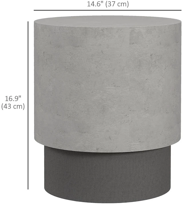 Alt view image 3 of 7 - Concrete Finish End Table Round Outdoor Side Table Gray | 4 Adjustable Feet, Lightweight, Indoor, Outdoor