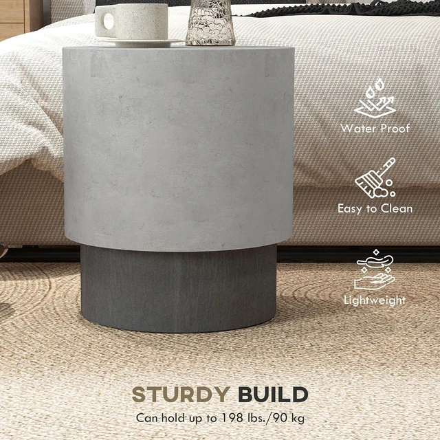 Alt view image 5 of 7 - Concrete Finish End Table Round Outdoor Side Table Gray | 4 Adjustable Feet, Lightweight, Indoor, Outdoor