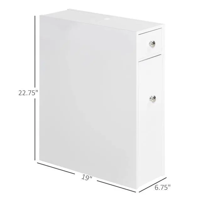 Alt view image 3 of 7 - Bathroom Floor Organizer Free Standing Narrow Storage Cabinet White | Wooden, Space Saving, Bath Toilet Paper Holder, with Drawers
