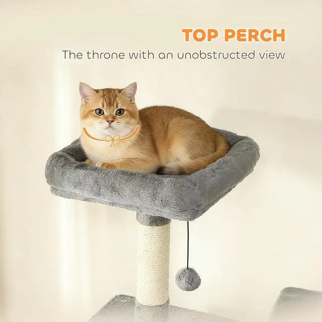 Alt view image 5 of 7 - PawHut Cat Tree 80" Large Cat Tower, Indoor Kittens Dark Gray | 2 Spacious Condos, Sisal Scratching Posts, 2 Hanging Balls, Comfy Hammock, Perches, Bed