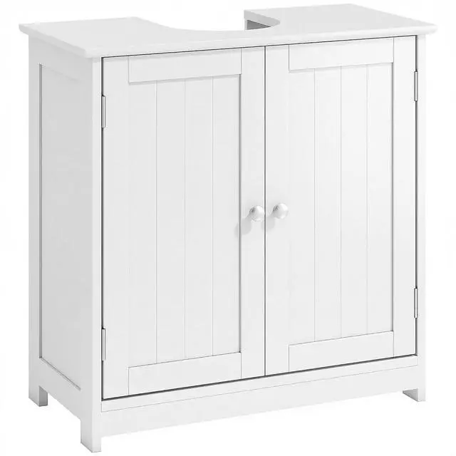 Main image of kleankin 23.5" Pedestal Sink Storage Cabinet with Adjustable Shelf White | Freestanding Bathroom Under Sink Cabinet, U-Shape Cut-Out