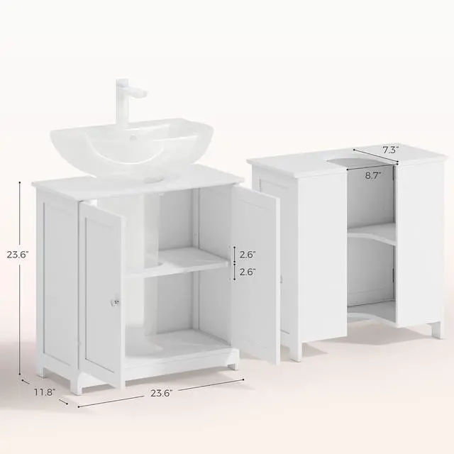 Alt view image 3 of 7 - kleankin 23.5" Pedestal Sink Storage Cabinet with Adjustable Shelf White | Freestanding Bathroom Under Sink Cabinet, U-Shape Cut-Out