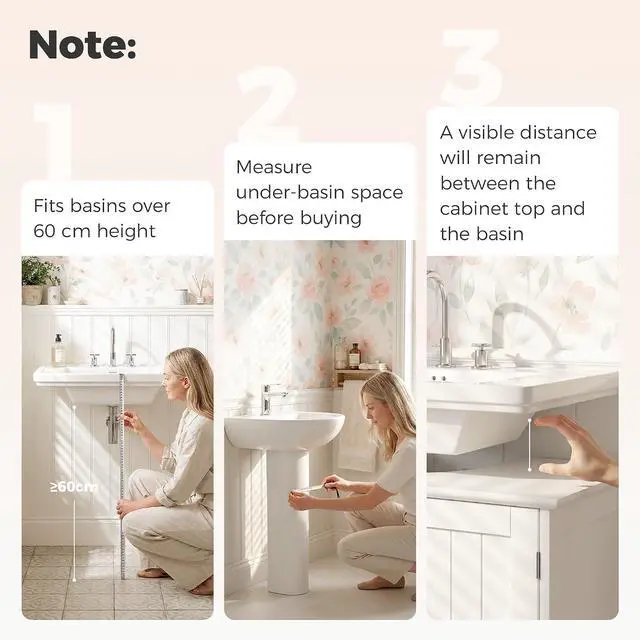 Alt view image 5 of 7 - kleankin 23.5" Pedestal Sink Storage Cabinet with Adjustable Shelf White | Freestanding Bathroom Under Sink Cabinet, U-Shape Cut-Out