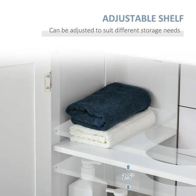 Alt view image 6 of 7 - kleankin 23.5" Pedestal Sink Storage Cabinet with Adjustable Shelf White | Freestanding Bathroom Under Sink Cabinet, U-Shape Cut-Out