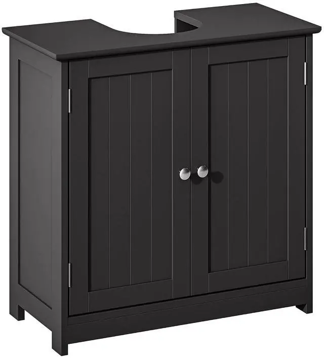 Main image of kleankin 23.5" Pedestal Sink Storage Cabinet U-Shape Cut-Out Black | Freestanding Bathroom Under Sink Cabinet, Adjustable Shelf