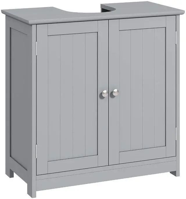 Main image of kleankin 23.5" Pedestal Sink Storage Cabinet U-Shape Cut-Out Gray | Freestanding Bathroom Under Sink Cabinet, Adjustable Shelf