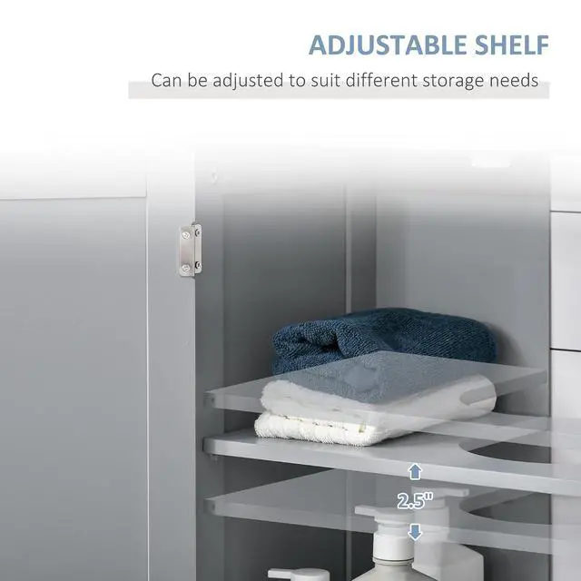 Alt view image 6 of 7 - kleankin 23.5" Pedestal Sink Storage Cabinet U-Shape Cut-Out Gray | Freestanding Bathroom Under Sink Cabinet, Adjustable Shelf