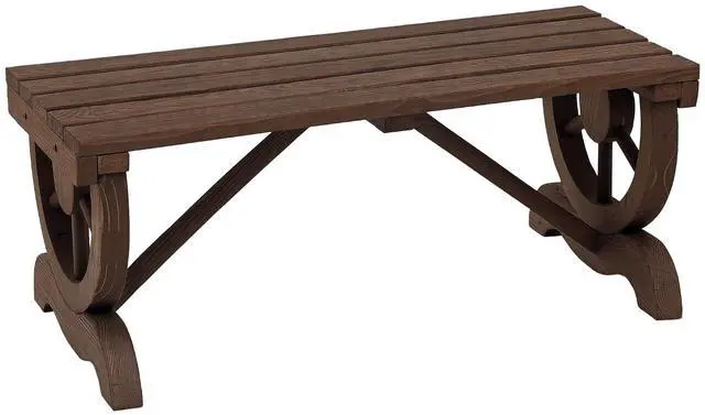 Main image of 2-Person Wooden Garden Bench Outdoor Wagon Wheel 550 LBS Brown | Front Porch, Backyard Garden, Rustic Country Style Patio Furniture