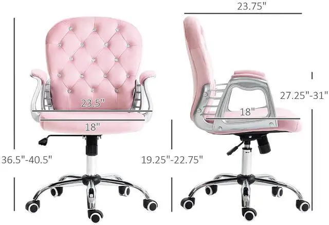Alt view image 3 of 7 - Velvet Home Office Chair Button Tufted Padded Armrests Pink | Desk Chair, Adjustable Height, Swivel Wheels