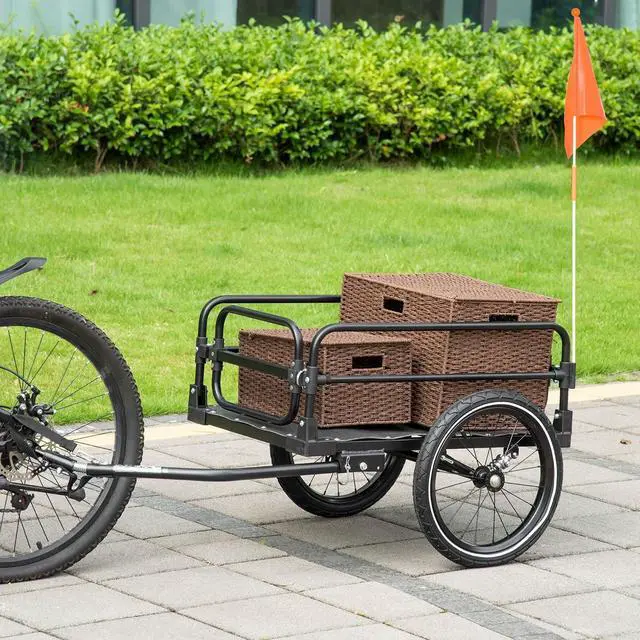 Alt view image 2 of 7 - Bike Cargo Trailer with Suspension, 16'' Wheels, 88 lbs Max Load | Bike Wagon, Bicycle Trailer, Triple Safety Features