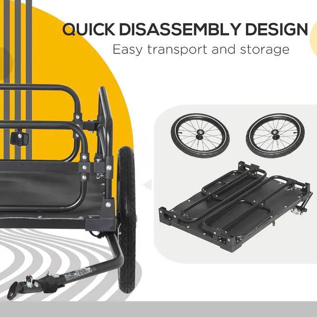 Alt view image 5 of 7 - Bike Cargo Trailer with Suspension, 16'' Wheels, 88 lbs Max Load | Bike Wagon, Bicycle Trailer, Triple Safety Features