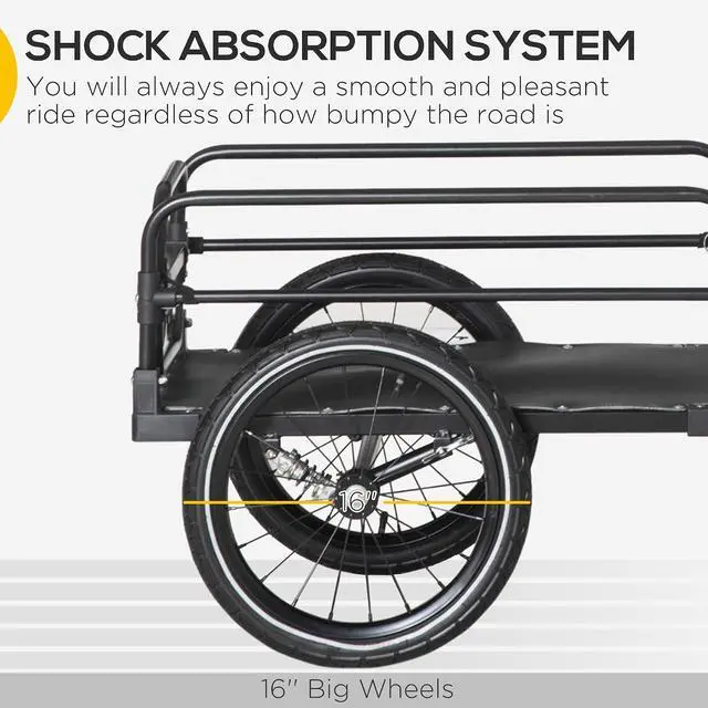 Alt view image 3 of 7 - Bike Cargo Trailer with Suspension, 16'' Wheels, 88 lbs Max Load | Bike Wagon, Bicycle Trailer, Triple Safety Features