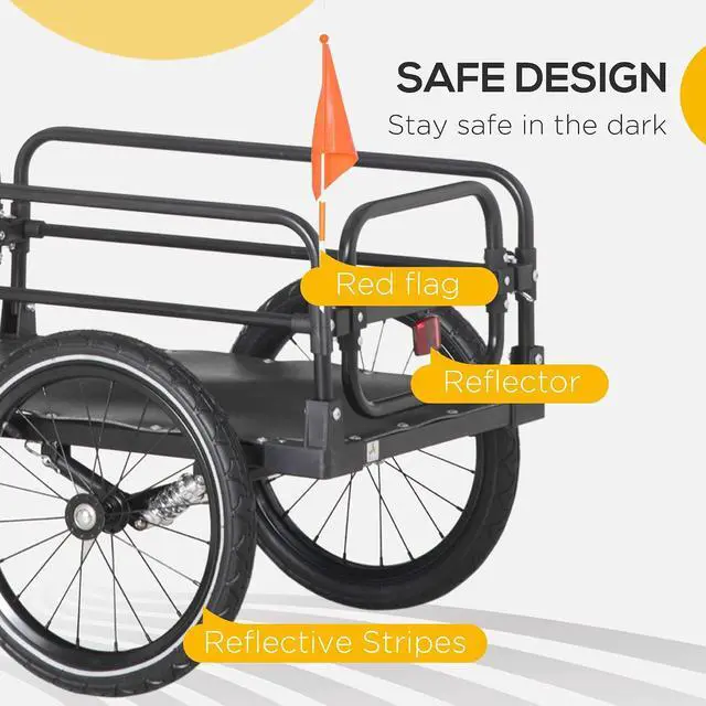 Alt view image 4 of 7 - Bike Cargo Trailer with Suspension, 16'' Wheels, 88 lbs Max Load | Bike Wagon, Bicycle Trailer, Triple Safety Features