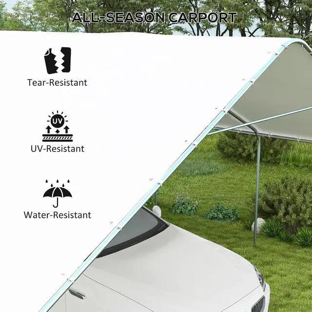 Alt view image 3 of 7 - Carport Heavy Duty Party Tent for Car, Truck 19' x 19.5' White | Portable Garage, Outdoor Canopy Tent, Galvanized Steel Frame, for Boat Motorcycle Bike, 8 Legs
