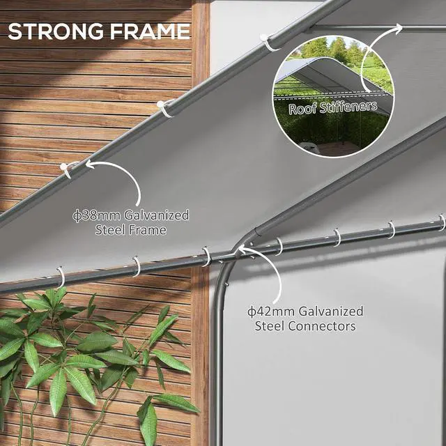 Alt view image 4 of 7 - Carport Heavy Duty Party Tent for Car, Truck 19' x 19.5' White | Portable Garage, Outdoor Canopy Tent, Galvanized Steel Frame, for Boat Motorcycle Bike, 8 Legs