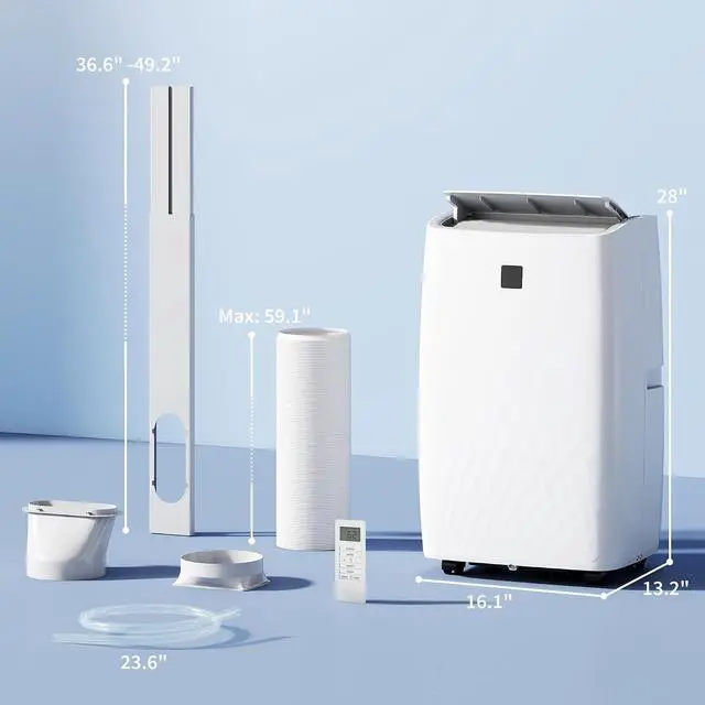 Alt view image 7 of 7 - 14000 BTU Portable Air Conditioner 5-in-1 for Room up to 700 Sq. ft | AC Unit, Cool, Dehumidifier, Fan, Auto And Sleep Mode, 24H Timer, 3 Speeds, Remote, Window Kit