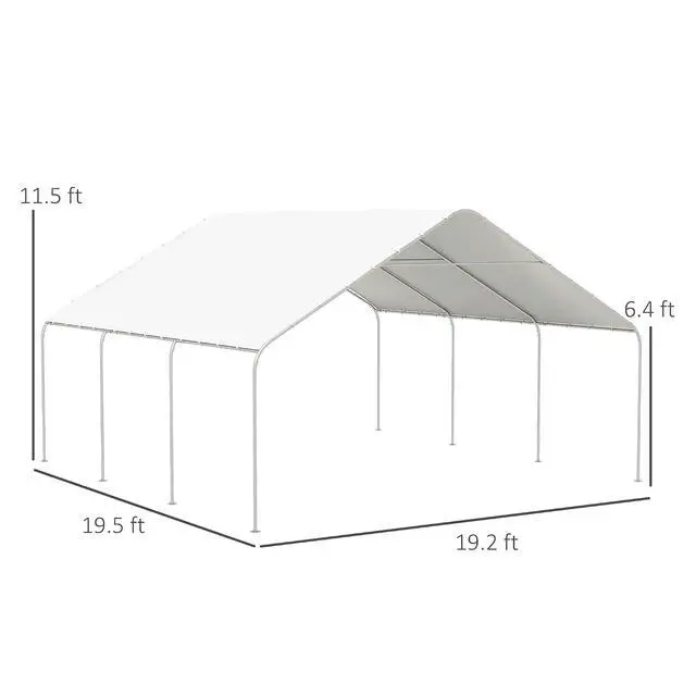 Alt view image 7 of 7 - Carport Heavy Duty Party Tent for Car, Truck 19' x 19.5' White | Portable Garage, Outdoor Canopy Tent, Galvanized Steel Frame, for Boat Motorcycle Bike, 8 Legs