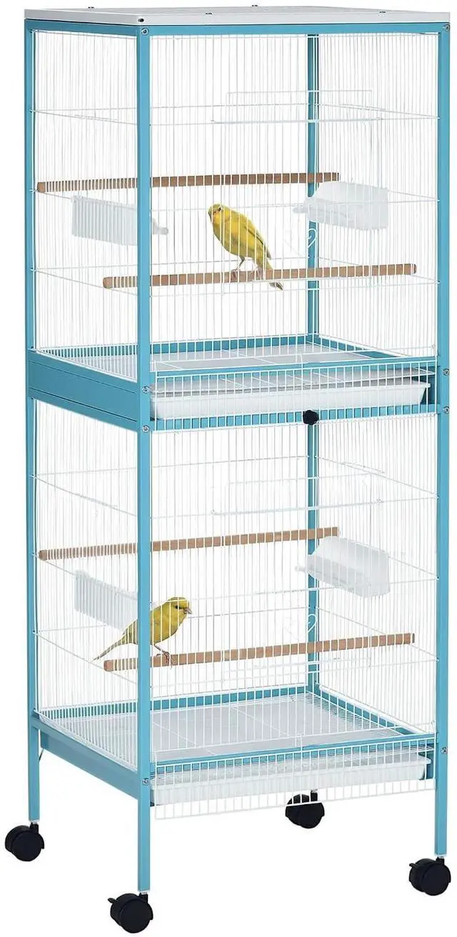 Main image of PawHut Large Bird Cage 1.7 ft. Width for Wingspan 55", Light Blue | Bird Aviary Indoor, Multi-Door Design, Fit for a Canary, Finch, Conure