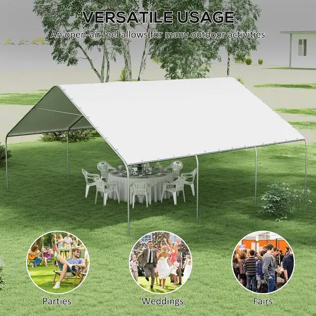 Alt view image 6 of 7 - Carport Heavy Duty Party Tent for Car, Truck 19' x 19.5' White | Portable Garage, Outdoor Canopy Tent, Galvanized Steel Frame, for Boat Motorcycle Bike, 8 Legs