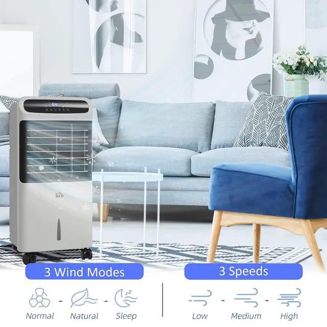 Alt view image 3 of 7 - 32" Evaporative Air Cooler, 3.2 Gal Water Tank Swamp Cooler Gray | 3-in-1 Ice Cooling Fan, Portable, 60° Oscillation, Humidifier, Remote, for Home Office, 3 Modes, 3 Speeds, 12H Timer