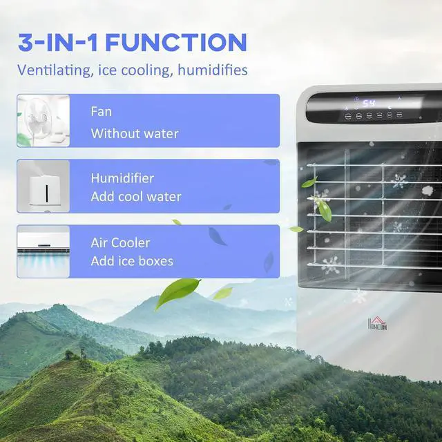 Alt view image 4 of 7 - 32" Evaporative Air Cooler, 3.2 Gal Water Tank Swamp Cooler Gray | 3-in-1 Ice Cooling Fan, Portable, 60° Oscillation, Humidifier, Remote, for Home Office, 3 Modes, 3 Speeds, 12H Timer