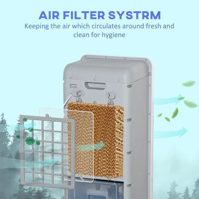 Alt view image 5 of 7 - 32" Evaporative Air Cooler, 3.2 Gal Water Tank Swamp Cooler Gray | 3-in-1 Ice Cooling Fan, Portable, 60° Oscillation, Humidifier, Remote, for Home Office, 3 Modes, 3 Speeds, 12H Timer