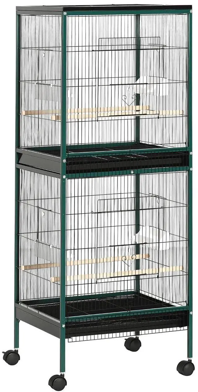Main image of PawHut Large Bird Cage 1.7 ft. Width for Wingspan 55", Green | Bird Aviary Indoor, Multi-Door Design, Fit for a Canary, Finch, Conure