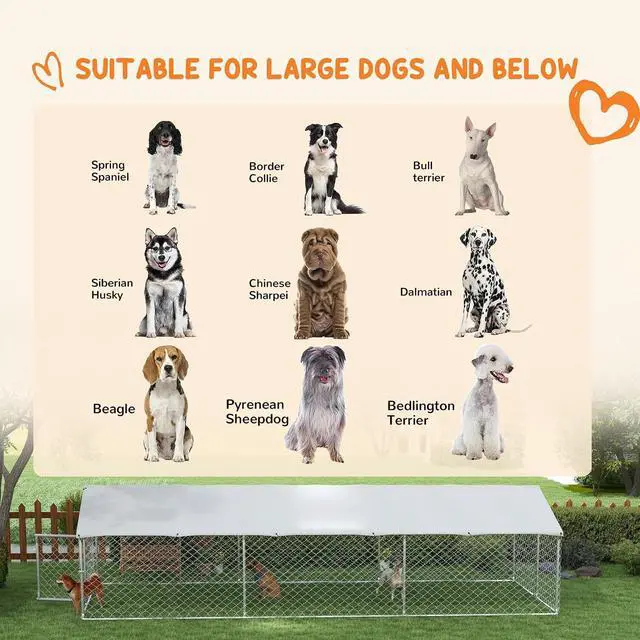Alt view image 3 of 7 - PawHut Outdoor Dog Kennel, Heavy Duty Dog Run Outdoor Fence with Waterproof Cover, Galvanized Chain Link, Secure Lock, for Large Sized Breeds, Chickens, Ducks, 20' x 7.5' x 5'