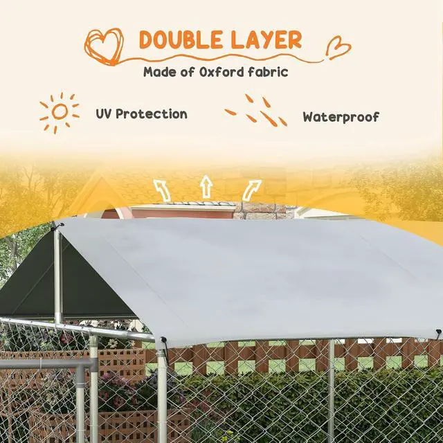 Alt view image 5 of 7 - PawHut Outdoor Dog Kennel, Heavy Duty Dog Run Outdoor Fence with Waterproof Cover, Galvanized Chain Link, Secure Lock, for Large Sized Breeds, Chickens, Ducks, 20' x 7.5' x 5'