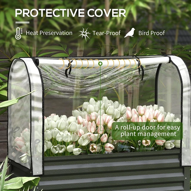 Alt view image 3 of 7 - Raised Garden Bed with Cover and Storage Shelf, Black | Rectangular Metal Elevated Planter Box with Legs, Bed Liner, for Vegetables, Flowers, Herbs