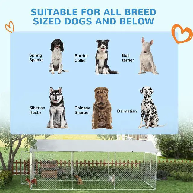 Alt view image 3 of 7 - PawHut Outdoor Dog Kennel for Large Breeds 20' x 7.5' x 6.5' | Heavy Duty Dog Run Outdoor Fence, Waterproof Cover, Galvanized Chain Link, Secure Lock, for Chickens, Ducks