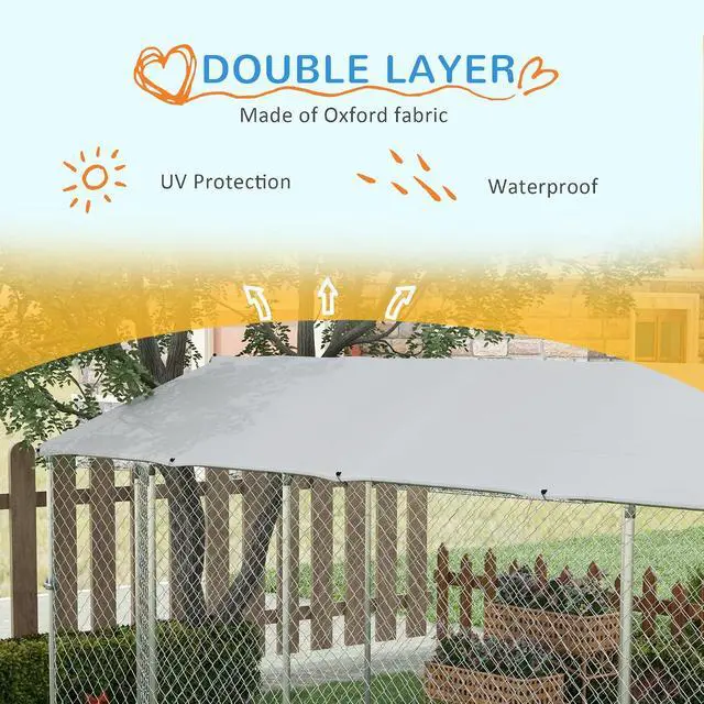 Alt view image 5 of 7 - PawHut Outdoor Dog Kennel for Large Breeds 20' x 7.5' x 6.5' | Heavy Duty Dog Run Outdoor Fence, Waterproof Cover, Galvanized Chain Link, Secure Lock, for Chickens, Ducks